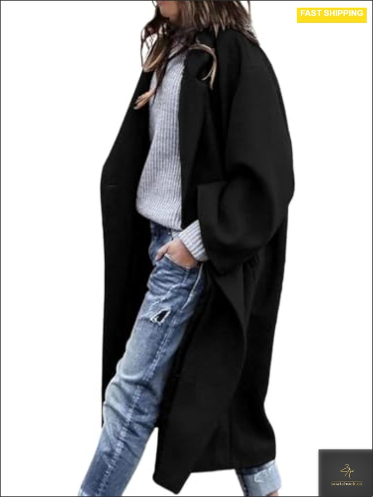 Oversized Wool Blend Pea Coat Notch Lapel Single Breasted Long Winter Overcoat